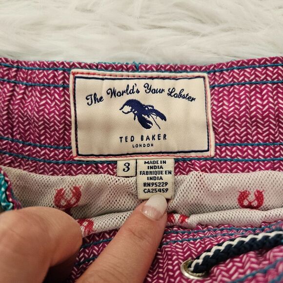 Ted Baker Men's Blue Patterned Swim Trunk Shorts Sz 3/M Beach Nautical Preppy - Picture 5 of 8